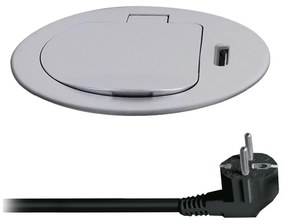 Solight PP122C-PD20-Колона с контакти за маса 1x230V + USB-C PD сребрист