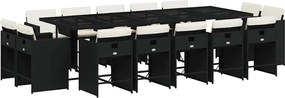 3211230 vidaXL Градински комплект с възглавници 15 части полиратан черен