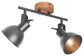 Индустриален прожектор черен с дърво наклонен 2-светлина - Tommy