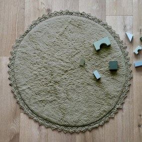 Зелен ръчно изработен памучен кръгъл килим подходящ за пране ø 110 cm Perla Olive – Nattiot