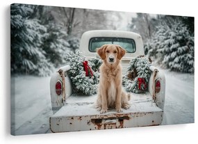 Картина на платно – Коледно куче на заснежен път