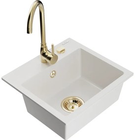 Mexen Milo гранитна мивка 1-камера с кран Telma, бял - 6505-20-670200-50