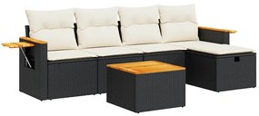 3325962 vidaXL Градински диван с възглавници, 6 части, черен, полиратан