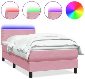 3316826 vidaXL Боксспринг легло с матрак и LED, розово, 100x220 см, кадифе