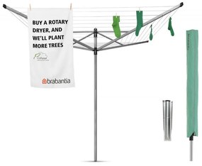 Външен простор Brabantia Lift-O-Matic 90300270, 60 м, Регулируема височина, Метален шиш за вкопаване, Калъф, Резистентен на корозия, Инокс