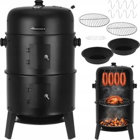 Градинска скара на дървени въглища с пушилня 3 в 1