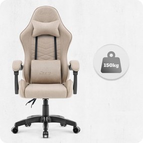 Геймърски стол CABRO C500 – от плат, с регулируема облегалка, товароносимост до 150 кг, бежов + ПОДАРЪК