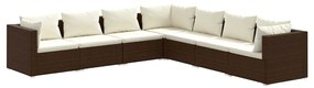 3101746 vidaXL Градински лаундж комплект с възглавници 7 части кафяв полиратан