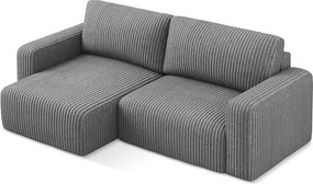 Сив сгъваем/с място за съхранение ъглов диван от рипсено кадифе (ляв ъгъл) Kona – Makamii
