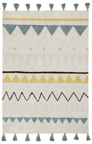 Кремав ръчно изработен памучен детски килим подходящ за пране 140x200 cm Azteca Vintage Blue – Lorena Canals