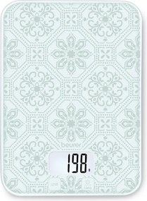 Кухненска везна Beurer KS 19 Vintage, До 5 кг, ТАРА, Сензорно управление, LCD, Стъкло, Ултратънка, Бял/Сив