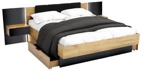 Спалня  DOTA + решетка и плот с нощни шкафчета, 160x200, златен дъб craft/черен