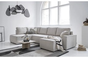 Бял разтегателен ъглов диван от рипсено кадифе (ляв ъгъл/"U" форма) Brave Dave – Miuform