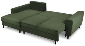 Разтегателен диван от зелен велур , ляв ъгъл Moghan - Micadoni Home