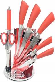 Комплект ножове с поставка ZILNER ZL 5126, 8 части, Точило, Ножици, Неръждаема стомана, Червен