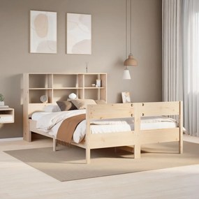 3323002 vidaXL Легло с етажерка за книги, без матрак, 135x190 см, бор масив