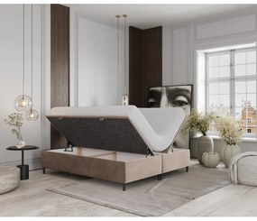 Бежово тапицирано двойно легло с място за съхранение 200x200 cm Tate – Maison de Rêve