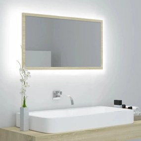 804927 vidaXL LED огледало за баня, дъб сонома, 80x8,5x37 см, акрил