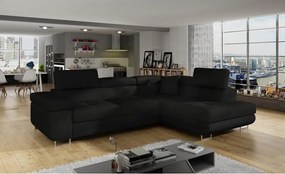 Черен разтегателен ъглов диван с място за съхранение (десен ъгъл L форма) Anton – ELTAP