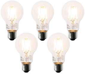 Комплект от 5 LED крушки E27 A60 прозрачни 6W 630lm 2200K