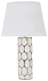 Керамична настолна лампа с текстилен абажур в бяло и златисто (височина 56 cm) Glam Carv - Mauro Ferretti