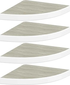 326641 vidaXL Стенни ъглови рафтове, 4 бр, дъб и бяло, 35x35x3,8 см, МДФ