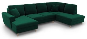Зелен кадифен разтегателен ъглов диван с място за съхранение (десен ъгъл/U форма) Kyoto – Cosmopolitan Design