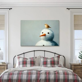 Картина на платно – Коледен снежен човек с птиче