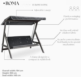 Градински троен люлеещ се стол Roma 2000, цвят Антрацит