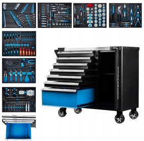 Работническа количка за инструменти 309 бр. - 7 чекмеджета + шкаф KD1069