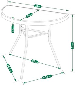 Полукръгла балконска маса бежова - стъкло с метална структура