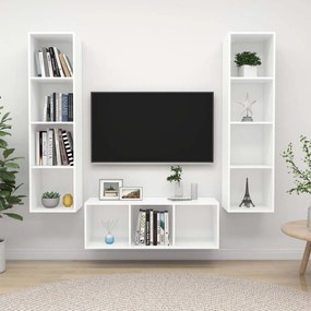 3079754 vidaXL Комплект ТВ шкафове от 3 части, бял, инженерно дърво