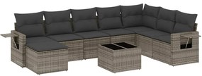 3252907 vidaXL Градински комплект диван с възглавници 9 части сив полиратан