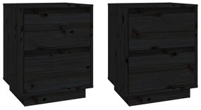 813324 vidaXL Нощни шкафчета, 2 бр, черни, 40x35x50 см, борово дърво масив