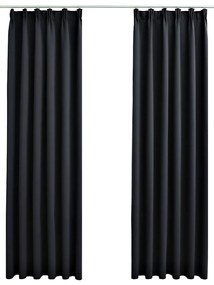 134414 vidaXL Затъмняващи завеси с куки, 2 бр, черни, 140x175 см