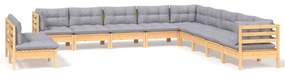 3096850 vidaXL Градински лаундж комплект сиви възглавници 11 части бор масив