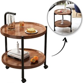 Двуетажна кръгла подвижна масичка за кафе на колела