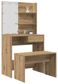 3329184 vidaXL Комплект тоалетка с LED Artisan Oak Engineered Wood