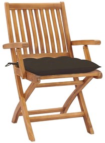 3062429 vidaXL Градински столове 2 бр възглавници таупе тиково дърво масив