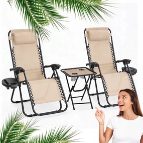 Комплект от 2 градински стола с маса - бежов