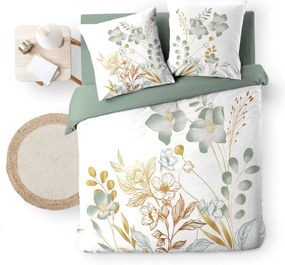 Бяло/зелено двойно удължено памучно спално бельо 240x220 cm Lolita – douceur d'intérieur