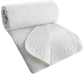 Кадифена покривка за легло в бяло с шарка от сиво-кафяви листа Ширина: 170 см | Дължина: 210 см