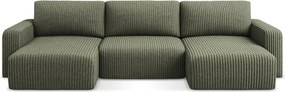 Зелен сгъваем/с място за съхранение ъглов диван от рипсено кадифе (U форма) Kona – Makamii