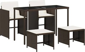 365082 vidaXL Градински комплект с възглавници 5 части кафяв полиратан