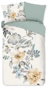 Зелено-кремаво единично удължено памучно спално бельо 140x220 cm Celina – Good Morning