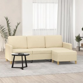 3201194 vidaXL 3-местен диван с табуретка, кремав, 180 см, текстил