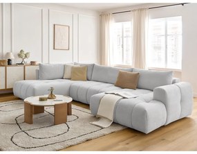 Светлосив сгъваем/с място за съхранение ъглов диван (ляв ъгъл/U форма) Fuji – Bobochic Paris