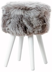 Табуретка със седалка от сива овча кожа Бяла, ⌀ 30 cm - Native Natural