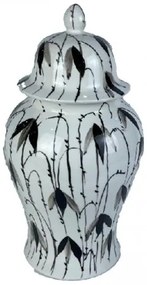 Китайска ваза DKD Home Decor Порцелан Черен Бял Ориенталски Лист на растение (22 x 22 x 42 cm)