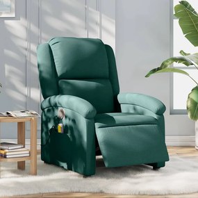3204158 vidaXL Електрически масажен наклоняем стол, тъмнозелен, текстил